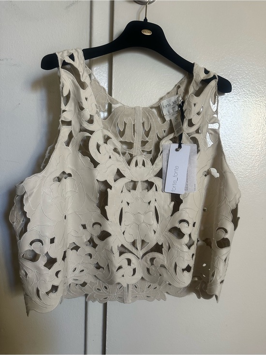 Forte Forte Tops - Forte_Forte Cream Laser-Cut Crop Top